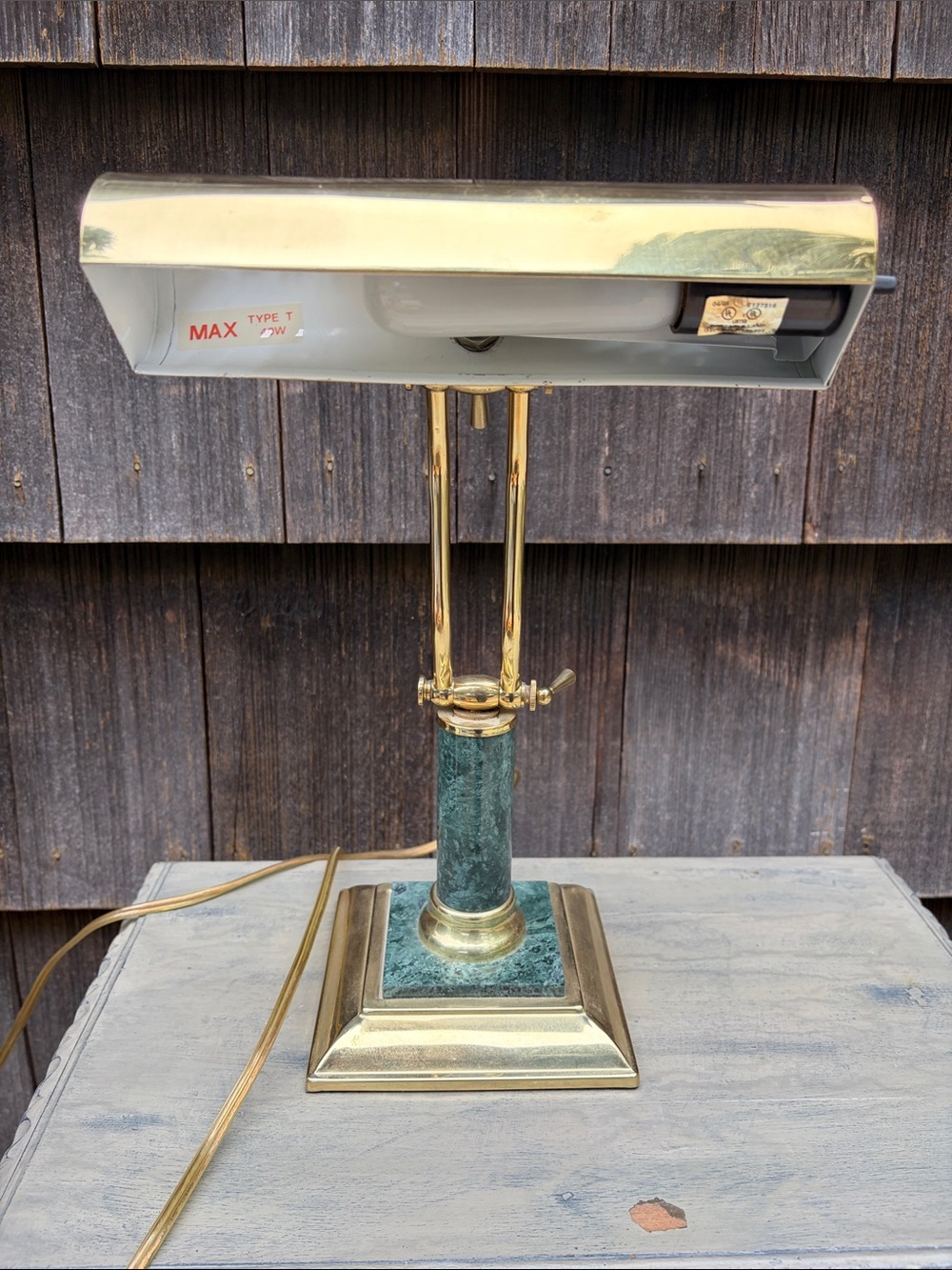 Brass and Green Marble Banker Desk Lamp. Works perfect. No flaws.
